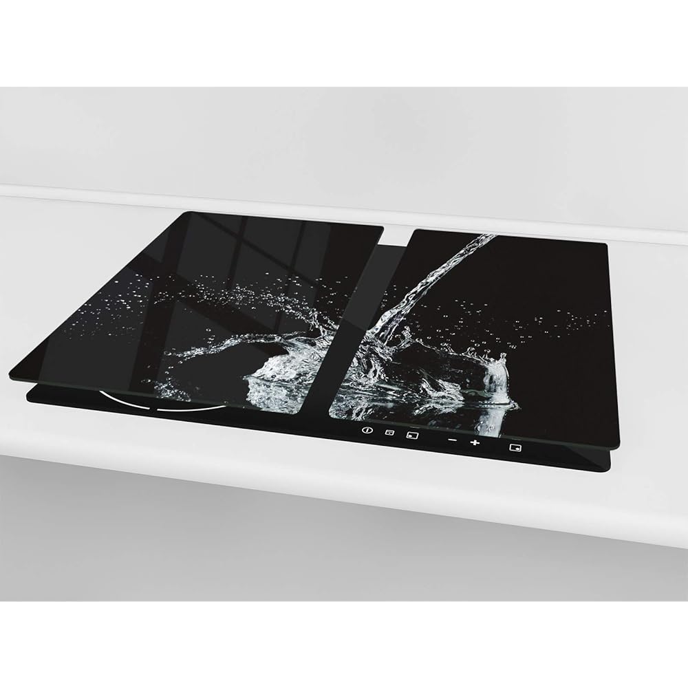 Planche de cuisine en VERRE trempé – Planche à découper en verre – Couvre-plaques de cuisson – UNE PIÈCE (60x52 cm) ou DEUX PIÈCES (30x52 cm chacune);D02 Série Eau: Eau 10 : Cuisine et Maison