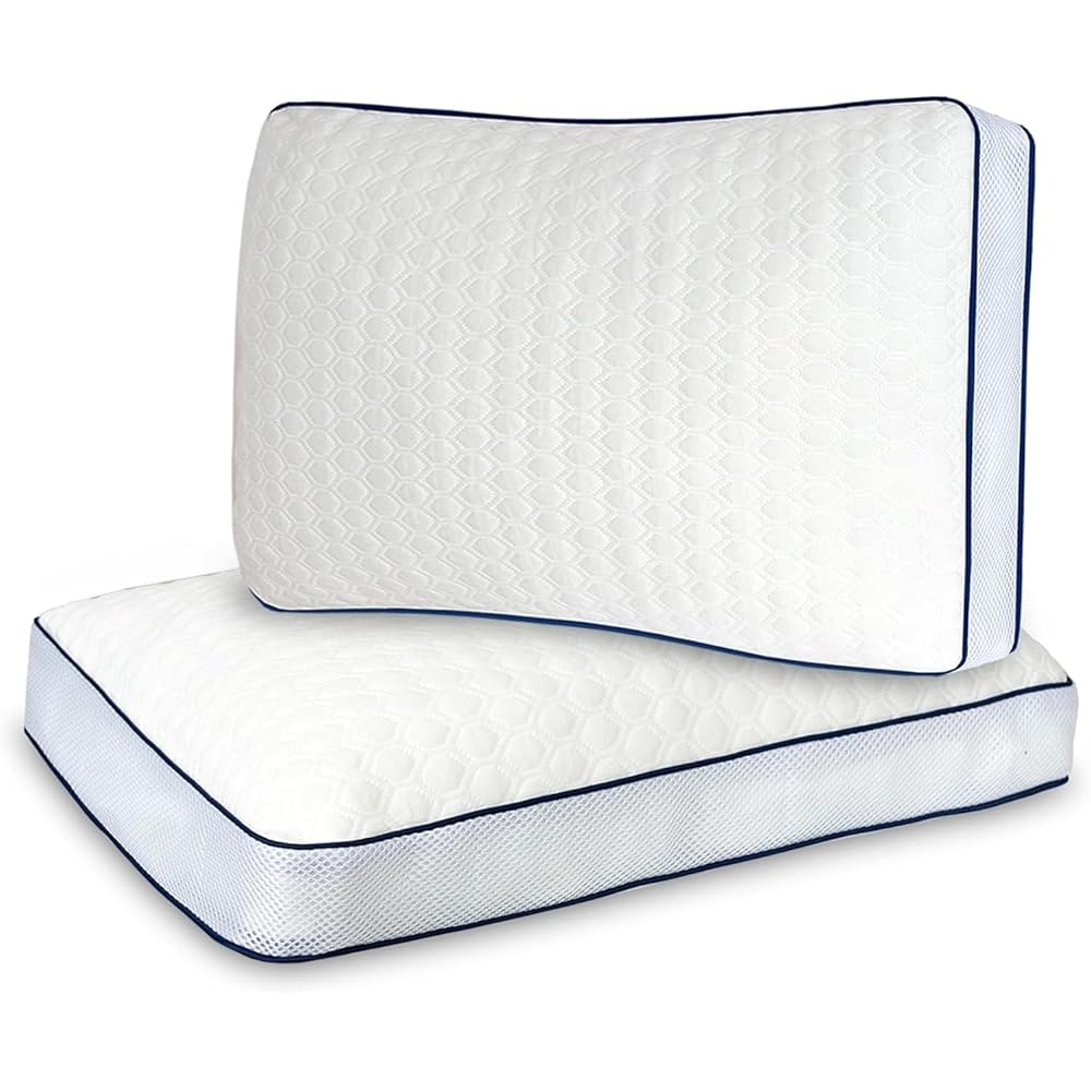 ERGO FOAM Lot de 2 oreillers ergonomiques en particules viscoélastique - Certifié Oeko-TEX® - Respirant et orthopédique - Pour les personnes dormant sur le côté et sur le dos - Avec housse lavable : Cuisine et Maison
