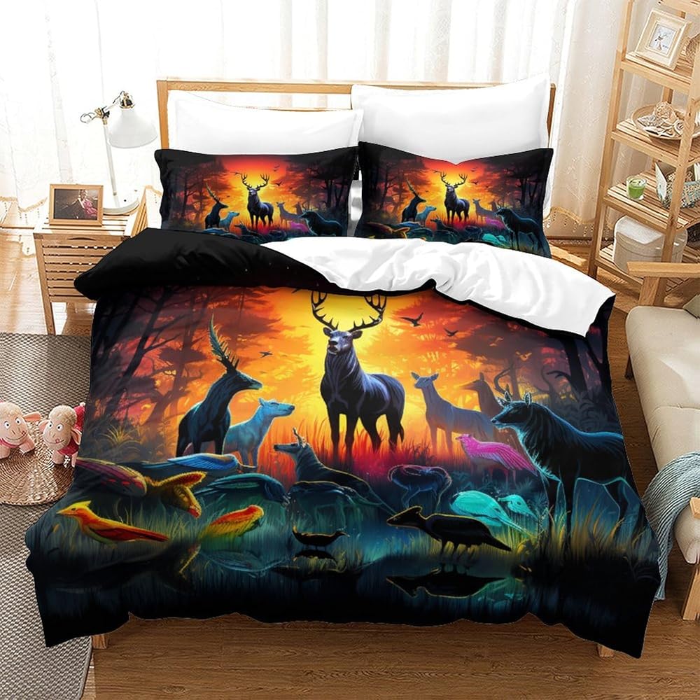 Animaux de la forêts 2 Pièces avec Fermeture Éclair,pour Adultes Hommes Jeunes Garçons Enfants Housse De Couette Super King（260x220cm） : Cuisine et Maison