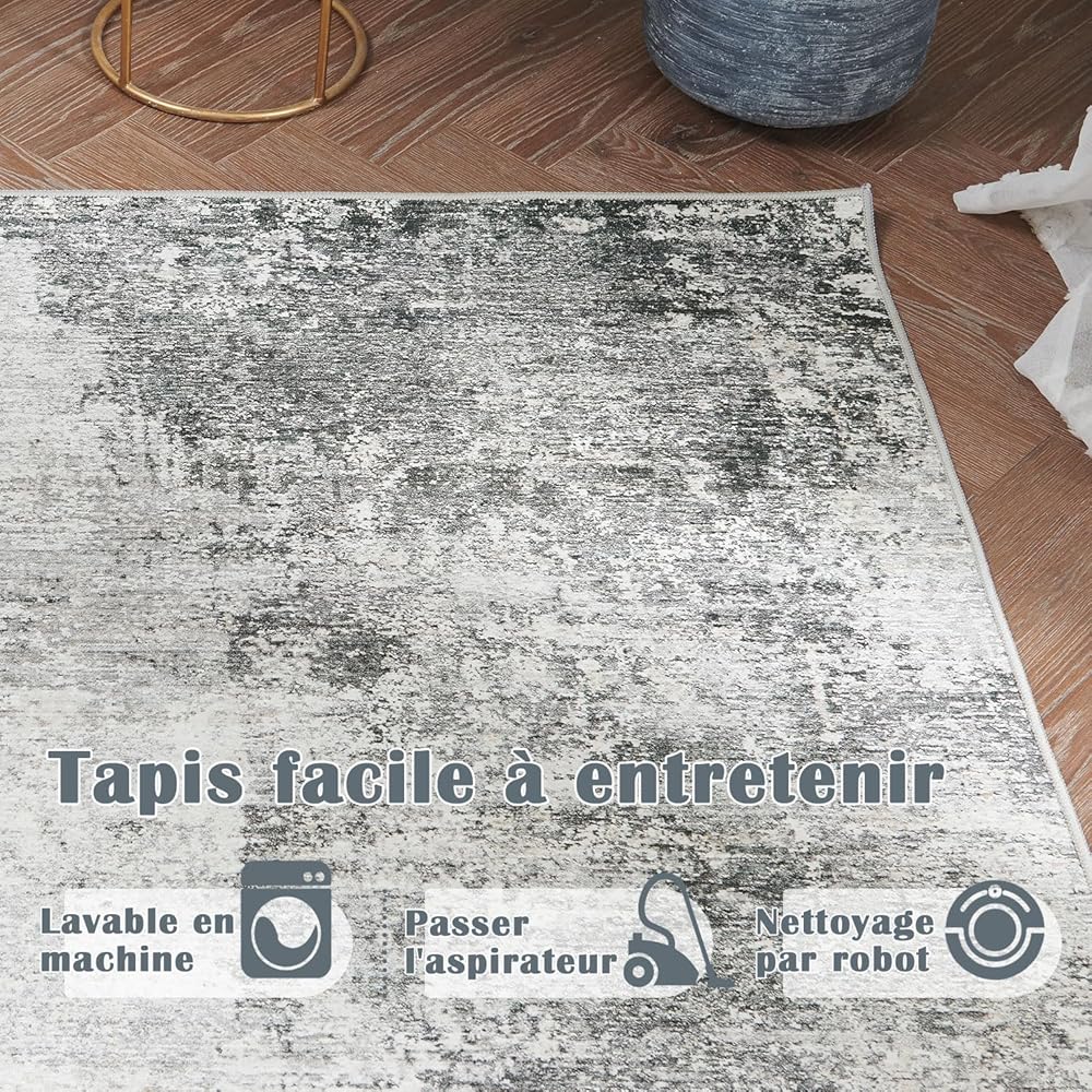 TOPICK Tapis à imprimé multiple - Lavable - Moderne - Super fin - Pliable - Tapis de cuisine, de sol et de bureau - 90 x 150 cm - Gris : Cuisine et Maison