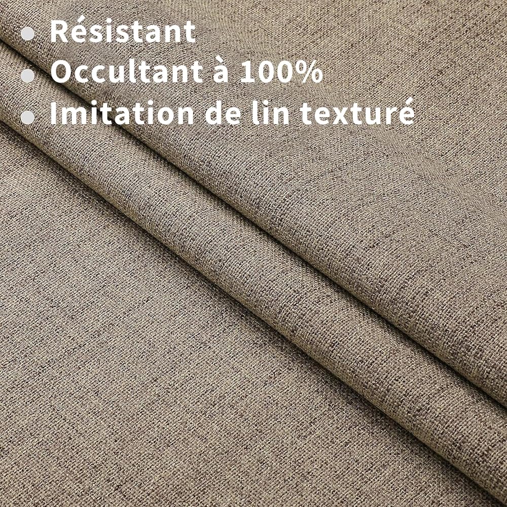 Joydeco 100% Rideau Occultant 2 Pièces, Lin Rideaux Thermique Isolant Anti Froid et Chaleur Opaque Lumiere à Languette Arrière et Passe TringleIsolation Anti Bruit UV Chambre Maison Salon : Cuisine et Maison