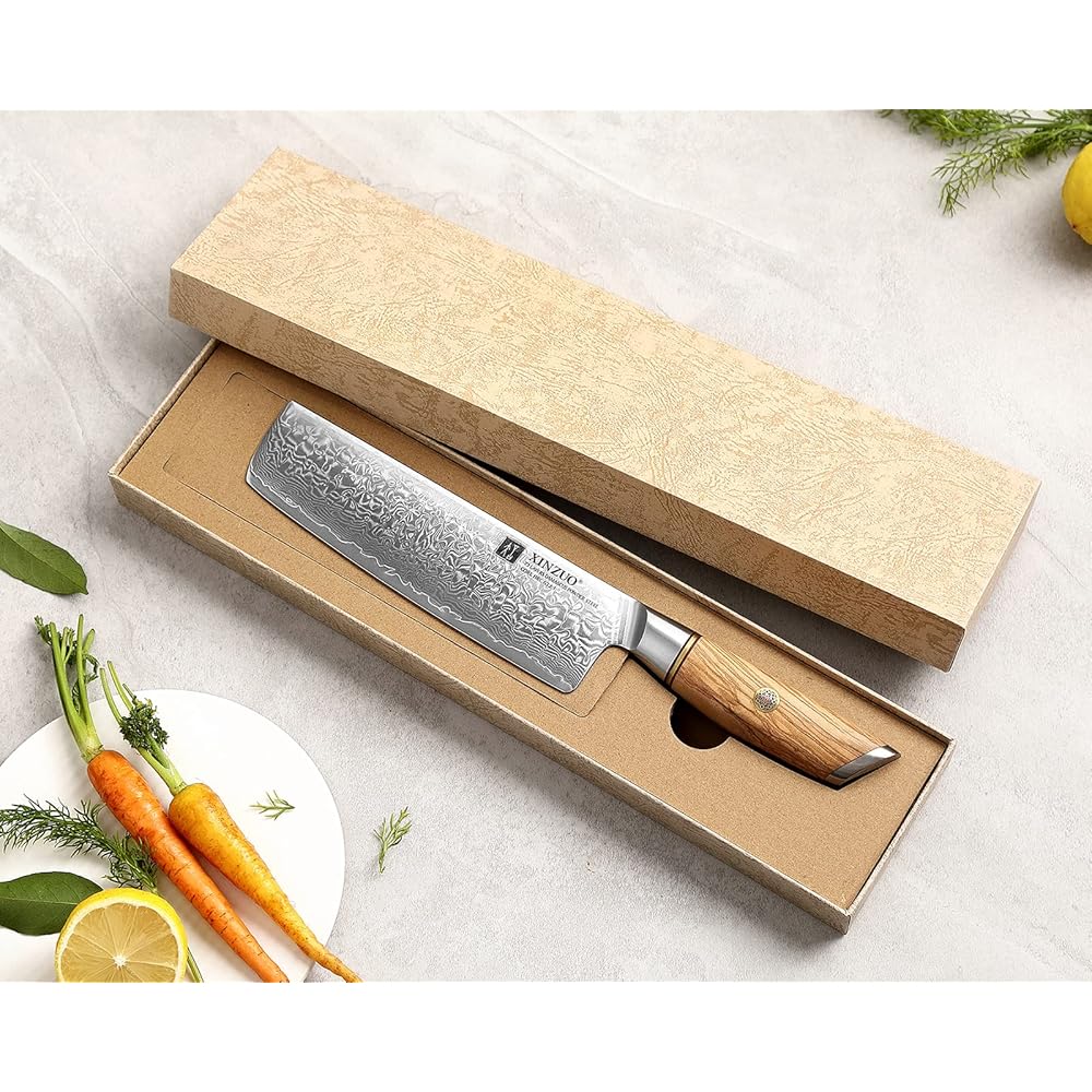 XINZUO Acier en Poudre de Damas 18.2cm Couteau Nakiri, Tranchants Couteaux de Cuisine Acier Damas 73 Couches Couteau à Légumes Couteau de Chef-Poignée Ergonomique en Bois d'Olivier : Cuisine et Maison