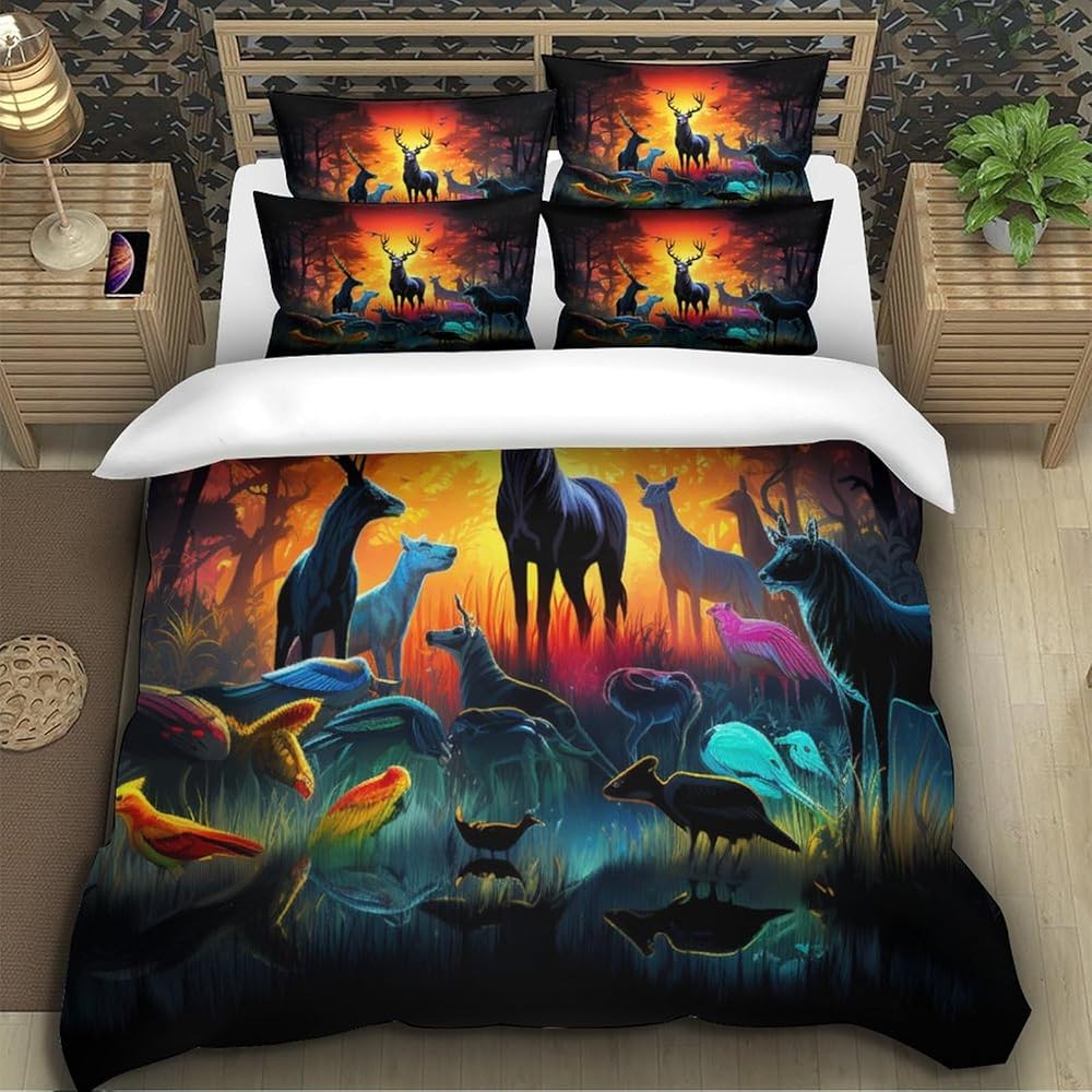 Animaux de la forêts 2 Pièces avec Fermeture Éclair,pour Adultes Hommes Jeunes Garçons Enfants Housse De Couette Super King（260x220cm） : Cuisine et Maison