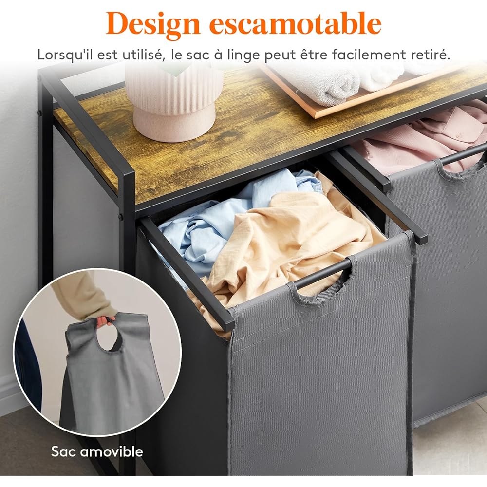 Lifewit Panier a Linge 4 Compartiments 168L, Meuble Linge Sale avec 4 Sac à Linge Sale en Tissu Oxford et Étagère en Métal, Bac à Linge pour Buanderie, Chambres, Salles de Bains, Dortoirs, Gris : Cuisine et Maison