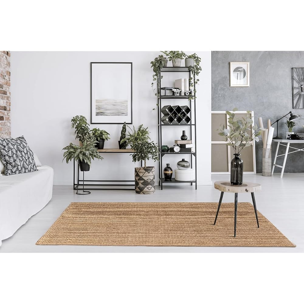 HAMID - Tapis Jute Kerala, Tapis 100% Fibre de Jute, Tissé à la Main, Tapis pour Salon, Salle à Manger, Chambre, Couloir, Couleur Naturelle (80x150cm) : Cuisine et Maison