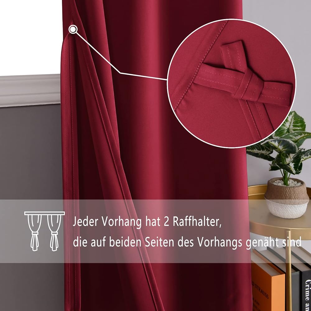 DWCN Rideaux Occultants Isolant Thermique Anti Froid, Rideaux à Oeillets pour Chambre Fille, Noël Rouge, 2 Pièces, 167x228 CM (Largeur x Hauteur), Rouge : Cuisine et Maison