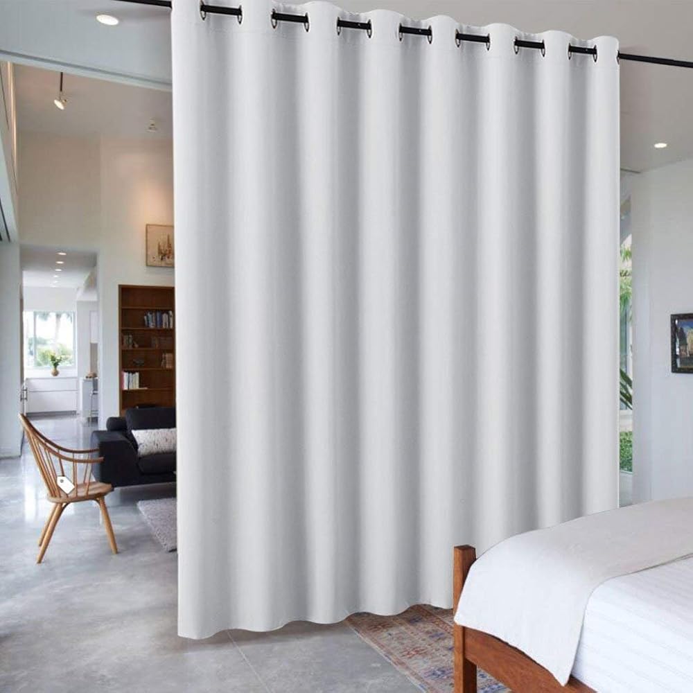 PONY DANCE Rideau Grande Large - Paravent Cloison Amovible Rideau Occultant à Oeillets pour Salon Chambre l'espace Partager Intimité Protection, 457 L sur 274 cm H, Gris Blanc, 1 PC :