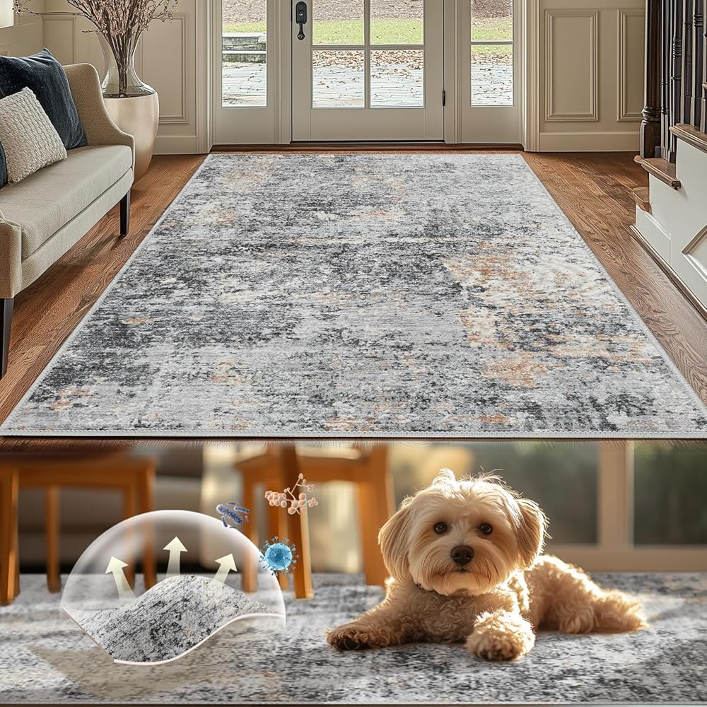 TOPICK Tapis à imprimé multiple - Lavable - Moderne - Super fin - Pliable - Tapis de cuisine, de sol et de bureau - 90 x 150 cm - Gris : Cuisine et Maison