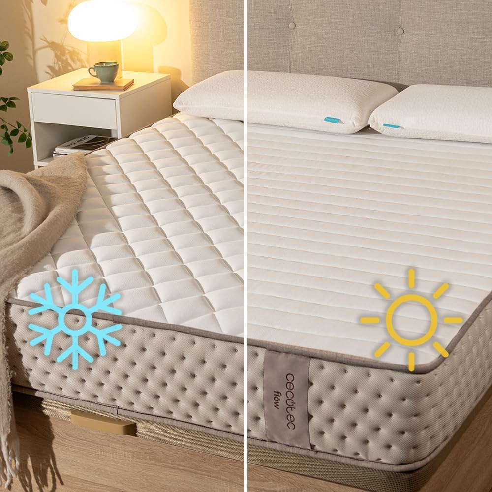 Cecotec Matelas à Mémoire de Forme et à Ressorts Ensachés Flow 6790 Hybrid 140x190 Multicouche, Hauteur 26 cm, Fermeté Élevée, Indépendance des Couches, Respirabilité, Double Face pour Hiver et Été. : Cuisine et Maison
