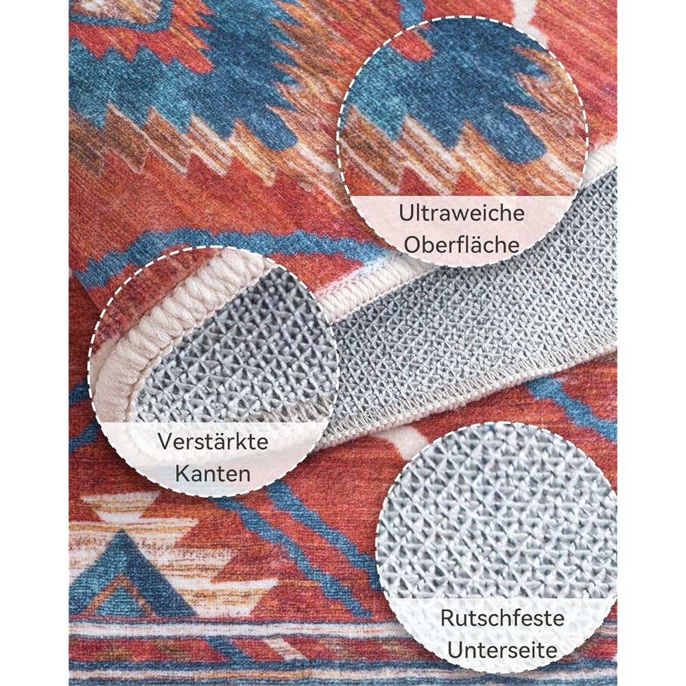 DEFYNEE Tapis de Salon Lavable en Machine 180x270 cm Tapis antidérapant, Tapis de Chambre Style marocain pour Le Salon, l'entrée, la Chambre et la Cuisine, Rouge : Cuisine et Maison
