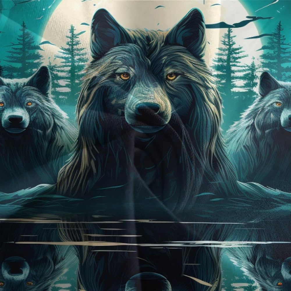 XAHEDOSGE Imprimé 3D Le Loup Ensemble De Literie avec Microfibre Super Douce Et Respirante Set De Housse De Couette 3 Pièces avec Taies d'oreiller Super King（260x220cm） : Cuisine et Maison