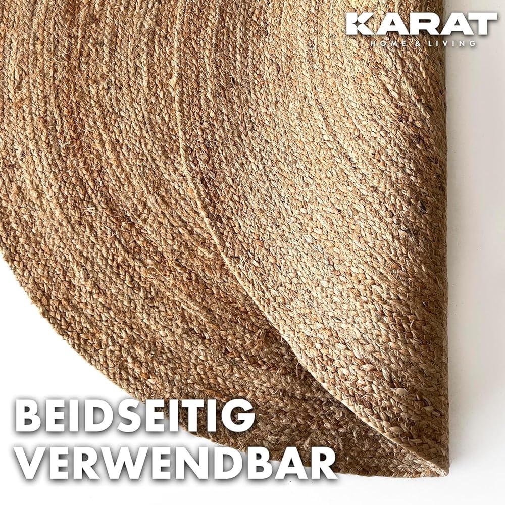 KARAT Tapis Rond en Jute 100% Fibre Naturelle – Tapis en Jute tressé, Style bohème, Tapis Naturel tissé à la Main, pour Cuisine et Salon, Robuste et indéchirable - Tapis de décoration (Surat Ø200 cm) : Cuisine et Maison