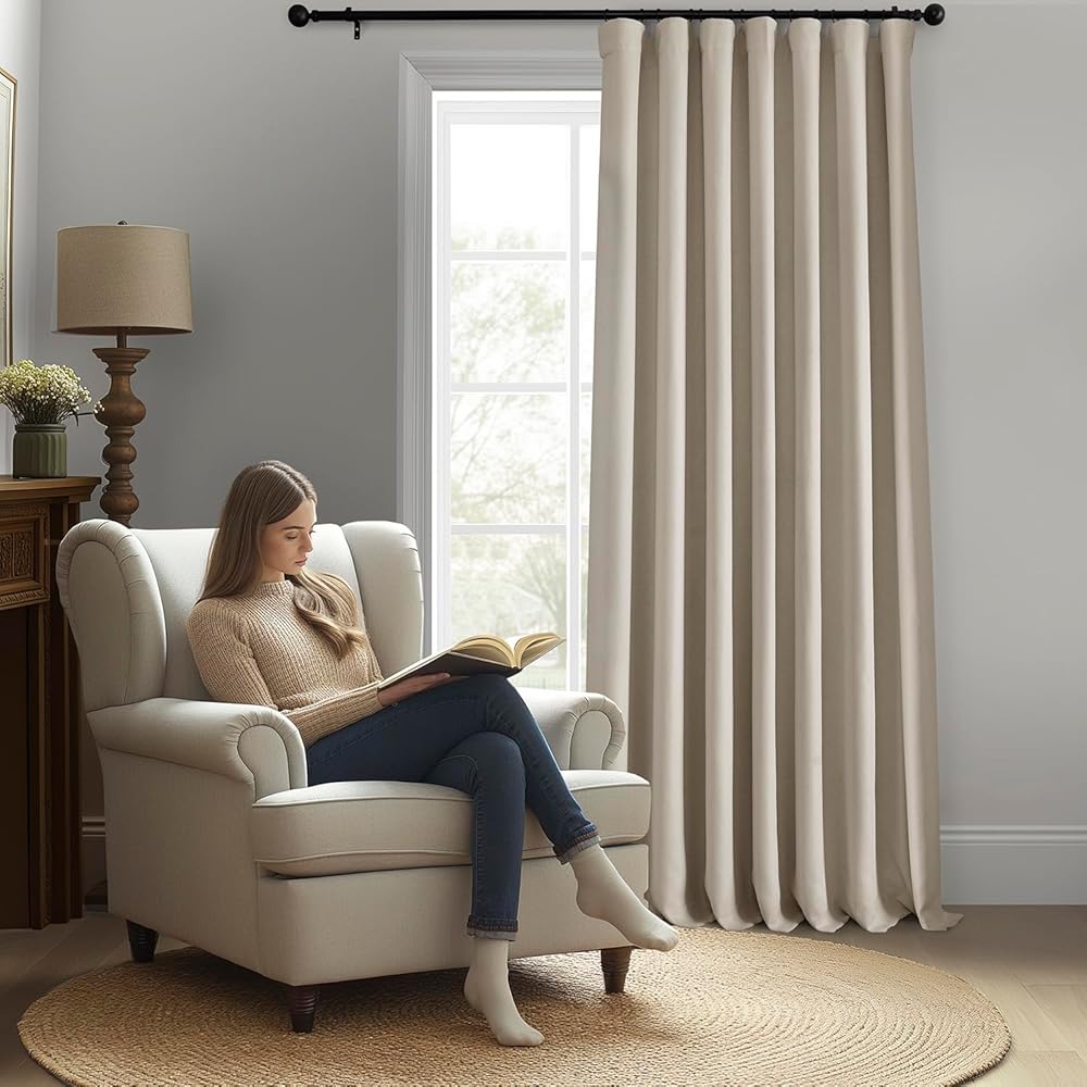 HPD Half Price Drapes BOCH-LN-DW-P Rideau occultant Extra Large en Lin (1 Panneau) 254 x 274 cm, BOCH-LN1856-108-DW, Bouleau : Cuisine et Maison