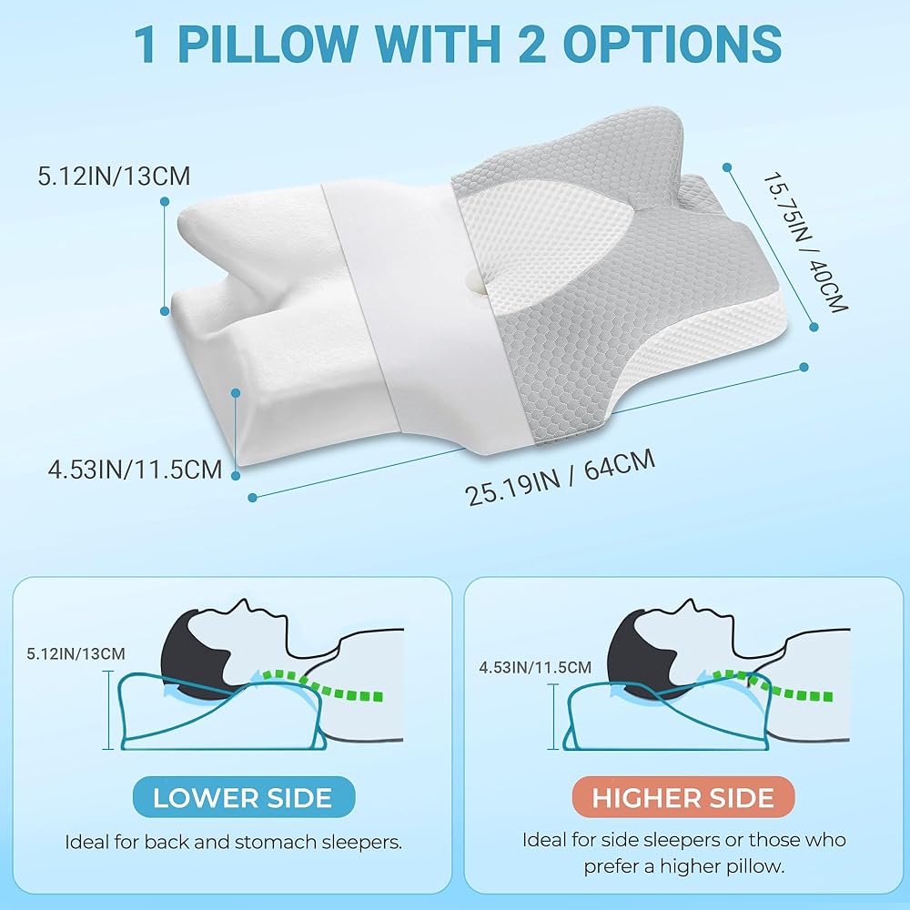 Elviros Oreiller Ergonomique Cervical, Oreillers Mémoire de Forme, Oreillers Ergonomiques pour la Nuque, Oreiller Orthopédique Anti Douleur, Décontracter Les Muscles, 64 x 12,5/10,5 x 38 cm, Blanc : Cuisine et Maison