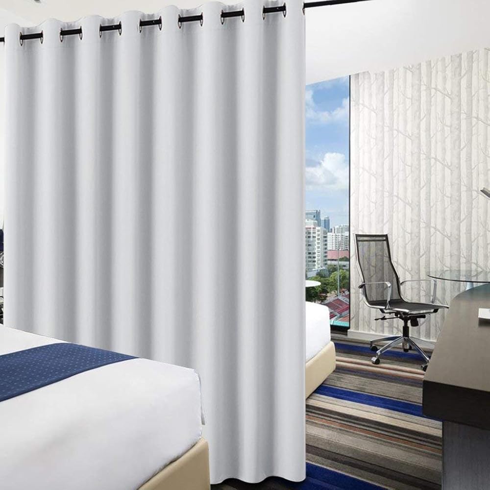 PONY DANCE Rideau Grande Large - Paravent Cloison Amovible Rideau Occultant à Oeillets pour Salon Chambre l'espace Partager Intimité Protection, 457 L sur 274 cm H, Gris Blanc, 1 PC :