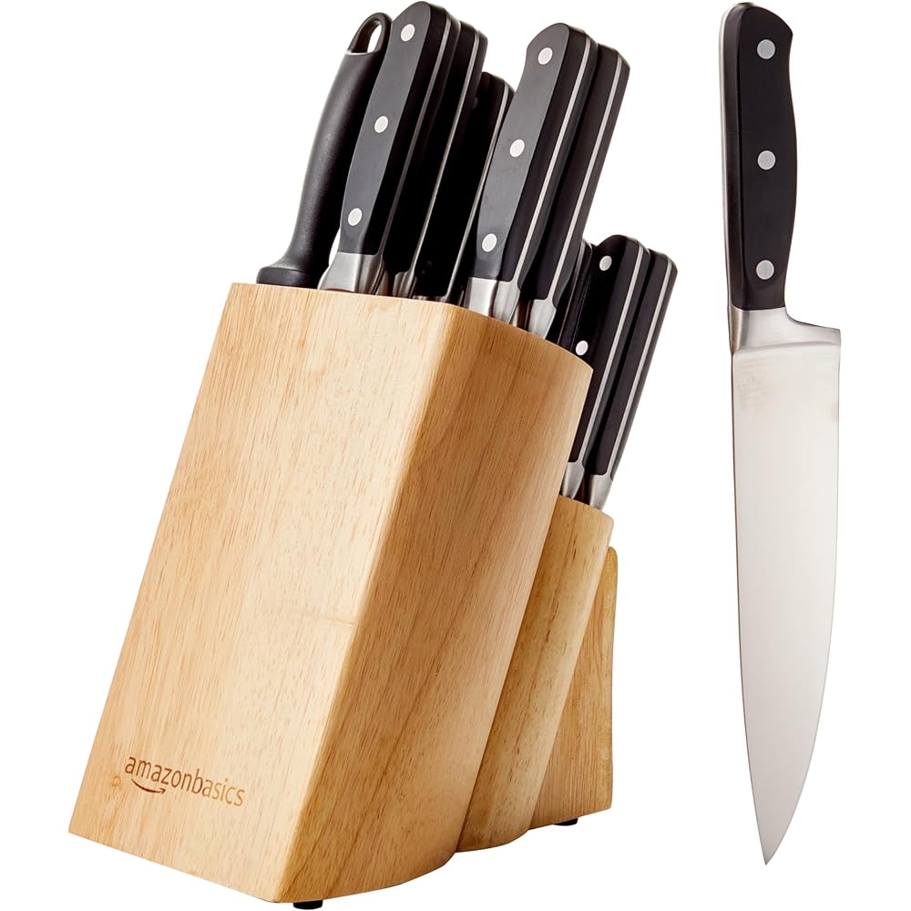 Amazon Basics Bloc de Couteaux 18 pièces Haut de Gamme, Métallique : Cuisine et Maison