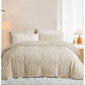 Sedefen Housse de Couette 240x260 cm Beige Peluche Flanelle Hiver Chaude Duveteuse Parure de lit 2 Personnes + 2 Taies d'oreiller 65x65cm Adulte Ado Linge de lit Avez Fermeture Éclair : Cuisine et Maison