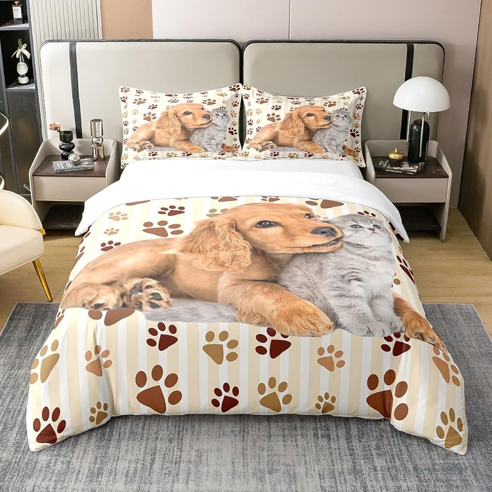 Homemissing Chat Chien 100% Coton Housse de Couette 220x240cm Parure de lit Coton Ensemble Housse de Couette pour Chat Chambre à Coucher Parure de lightCoton Ensemble Housse de Couette pour Animaux : Cuisine et Maison