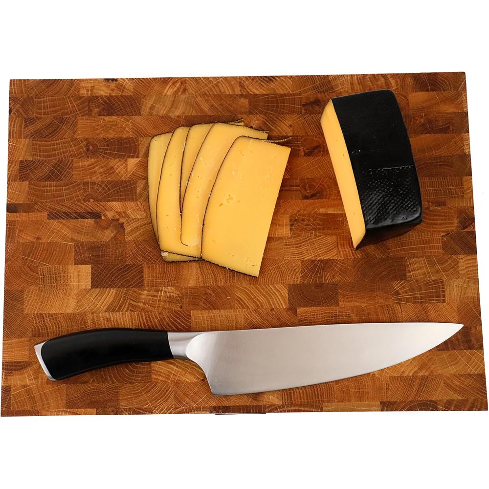 B4K® 37L x 27l cm Bloc à découper en chêne | Planche en bois de cerveau avec poignées et pieds en silicone | Planche en bois de cerveau antibactérienne | Planche à découper : Cuisine et Maison