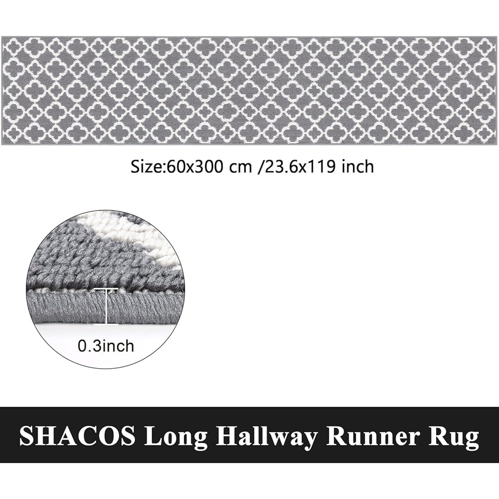 SHACOS Tapis de Couloir Extra Long Gris 60x305cm Tapis de Passage Couloir Moderne Motif Géométrique Tapis Cuisine Devant Evier Antidérapant Tapis d'Entrée Intérieur Long pour Couloir, Cuisine : Cuisine et Maison