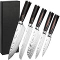 Gustrug Couteau Cuisine Couteau Japonais Acier Inoxydable à haute teneur en carbone avec Poignée Ergonomique, Couteaux de Cuisine Professionnel (5PCS) : Cuisine et Maison