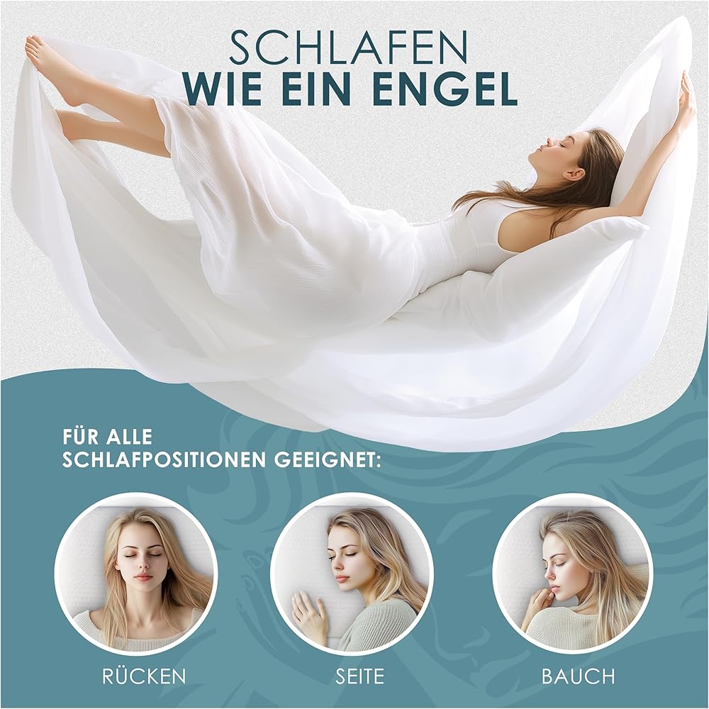 Nachtengel Oreiller orthopédique en mousse à mémoire de forme, ergonomique et contre les douleurs cervicales, pour tous les types de sommeil (coussin de positionnement sur le dos, le ventre et le côté : Cuisine et Maison