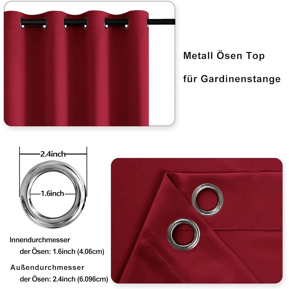 DWCN Rideaux Occultants Isolant Thermique Anti Froid, Rideaux à Oeillets pour Chambre Fille, Noël Rouge, 2 Pièces, 167x228 CM (Largeur x Hauteur), Rouge : Cuisine et Maison