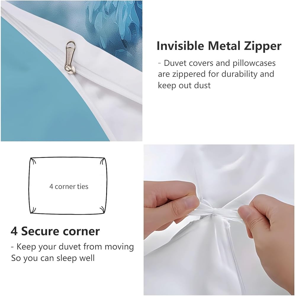 Housse de Couette Imprimé 260 x 240 cm Fantaisie Dragon Glace Et Neige Parure de lit Adulte avec Fermeture Éclair Sets de Housse Couette en Doux Microfibre avec 2 Taie d'oreiller 65x65cm, Bleu : Cuisine et Maison