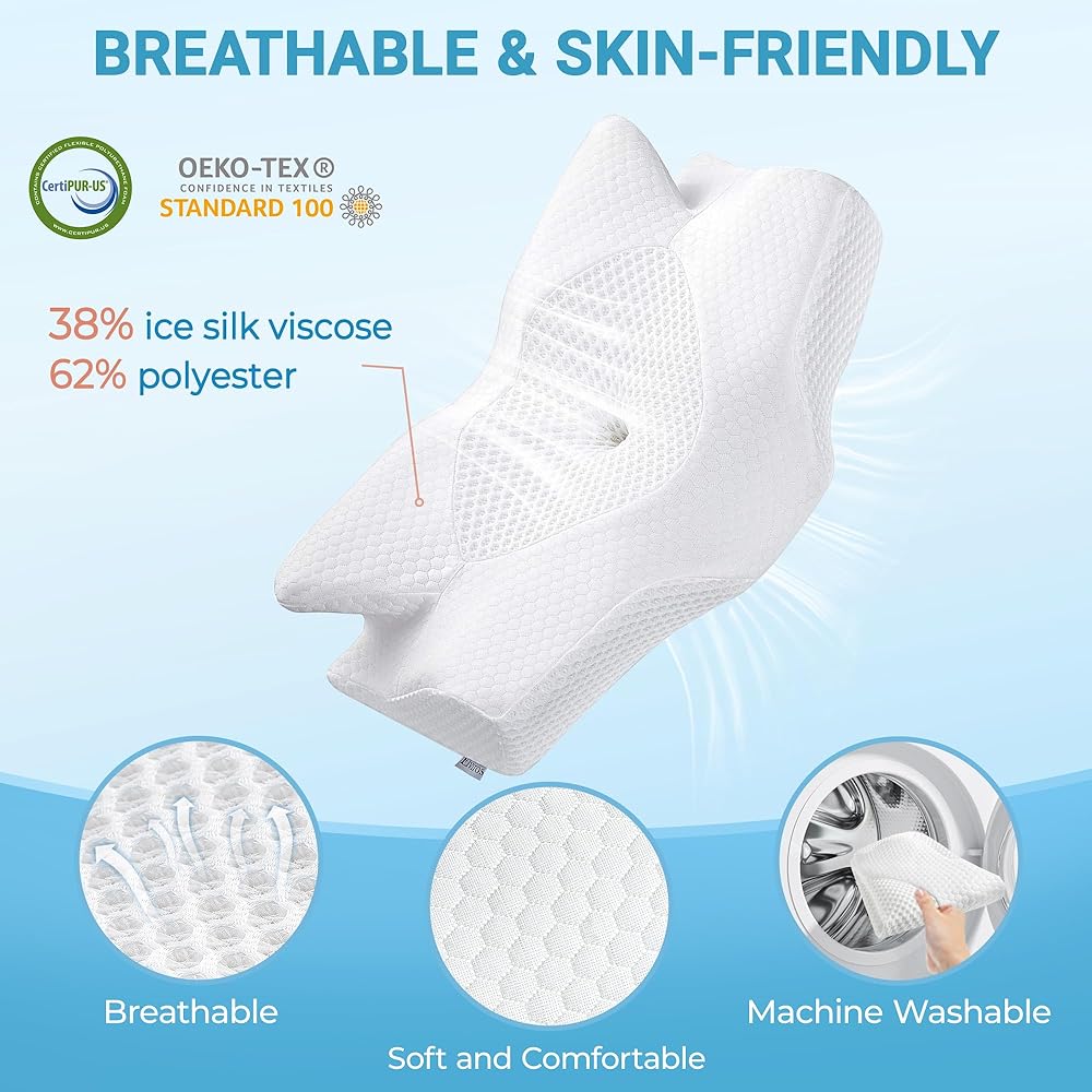 Elviros Oreiller Ergonomique Cervical, Oreillers Mémoire de Forme, Oreillers Ergonomiques pour la Nuque, Oreiller Orthopédique Anti Douleur, Décontracter Les Muscles, 64 x 12,5/10,5 x 38 cm, Blanc : Cuisine et Maison