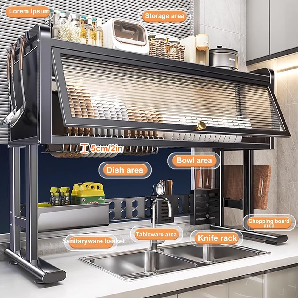 Égouttoir à vaisselle au-dessus de l'évier, grande capacité avec porte d'armoire, design peu encombrant et ventouses stables, 65 cm/24 pour un séchage efficace de la cuisine : Cuisine et Maison