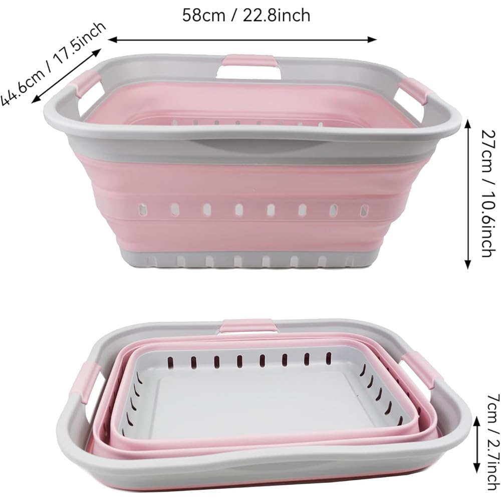 SAMMART Panier à Linge Pliable en Plastique 42L - Conteneur/Organisateur de Stockage Pliable Pop Up - Cuve de Lavage Portable - Panier/Panier Gain de Place (Gris/Rose Pâle) : Cuisine et Maison